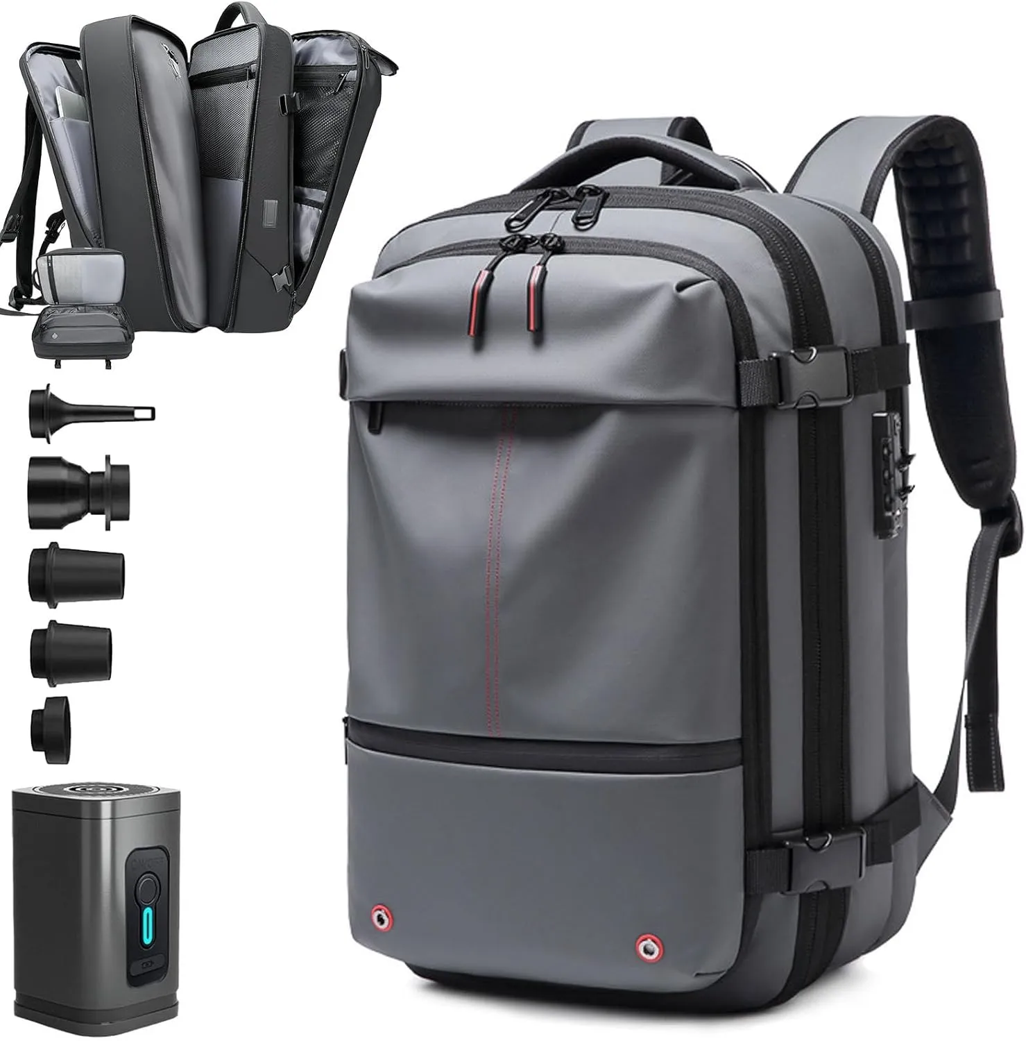 Space Vac Pro Backpack, Space Vac Backpack, 60L Large Vacuum Travel Back Pack With Pump, Flight Approved 13x8x19 in (Gray)
