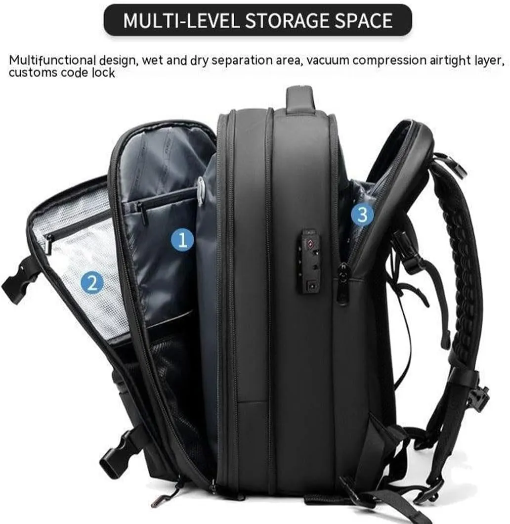 Space Vac Pro Backpack, Space Vac Backpack, 60L Large Vacuum Travel Back Pack With Pump, Flight Approved 13x8x19 in (Gray)
