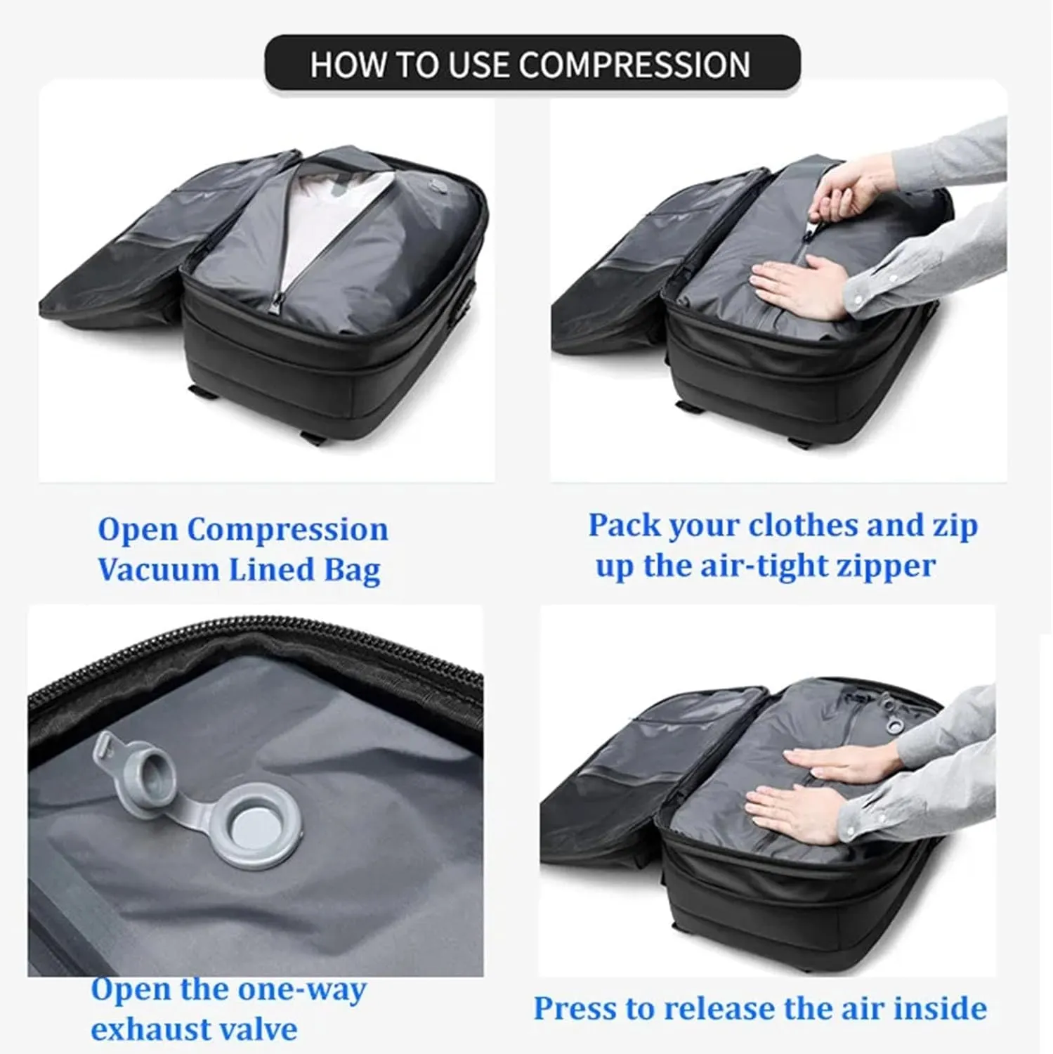 Space Vac Pro Backpack, Vacuum Backpack Travel with Pump, 60l Large-Capacity Travel Expandable with Compression (Black)