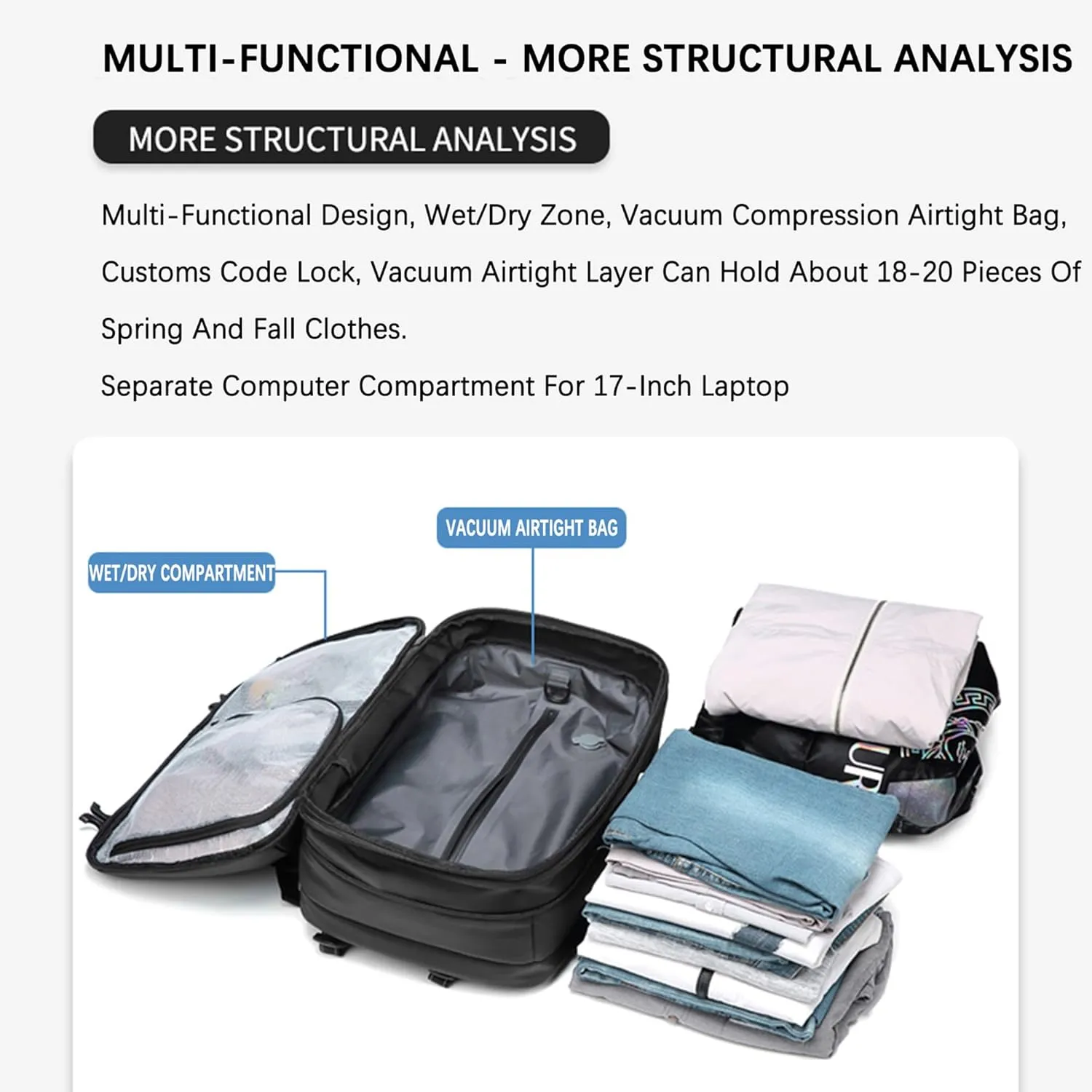 Space Vac Pro Vacuum Backpack Travel Bag,Voyagevac Vacuum Air Seal Compression Travel Expandable Backpack (Blue)