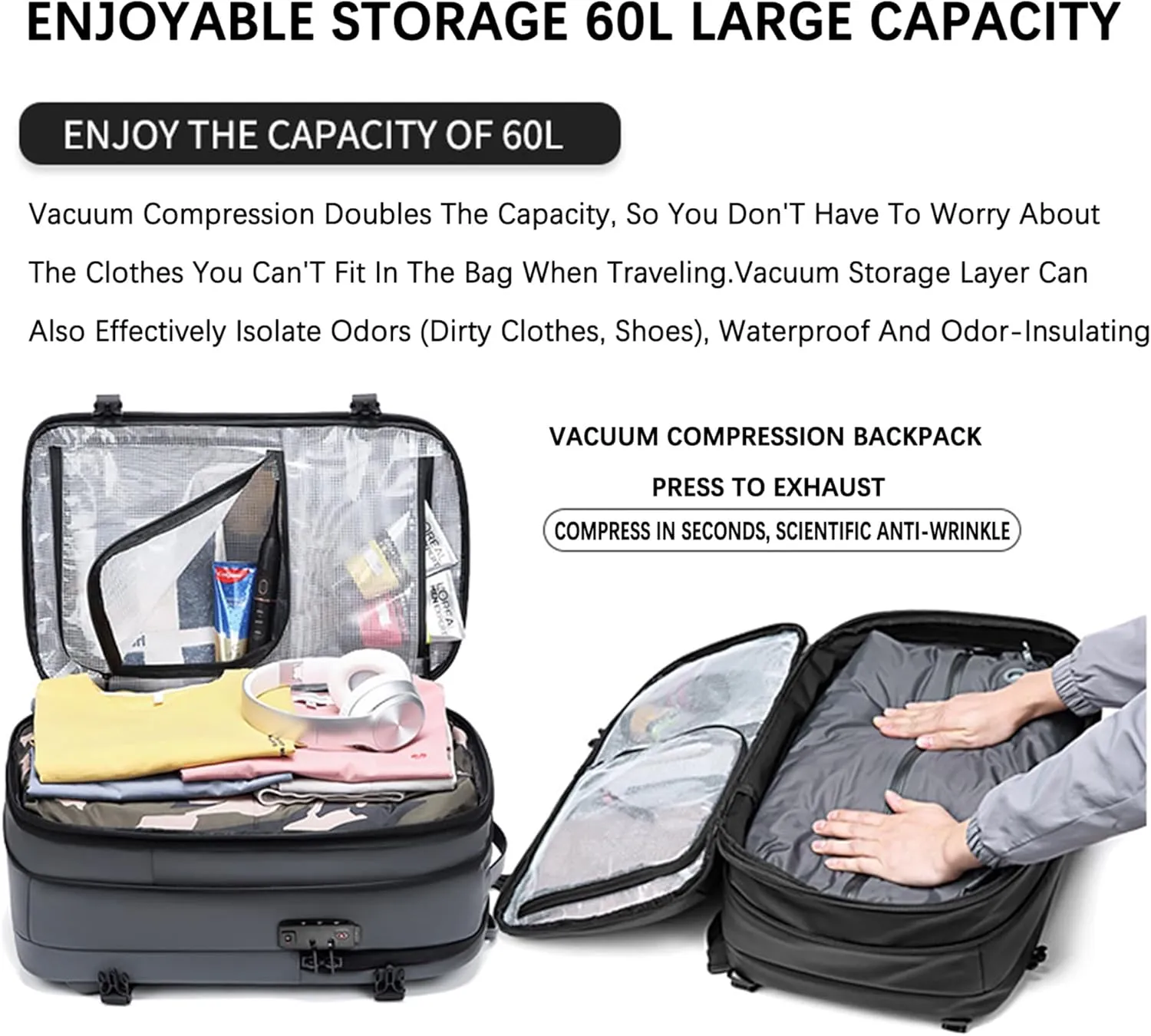Space Vac Pro Vacuum Backpack Travel Bag,Voyagevac Vacuum Air Seal Compression Travel Expandable Backpack (Blue)