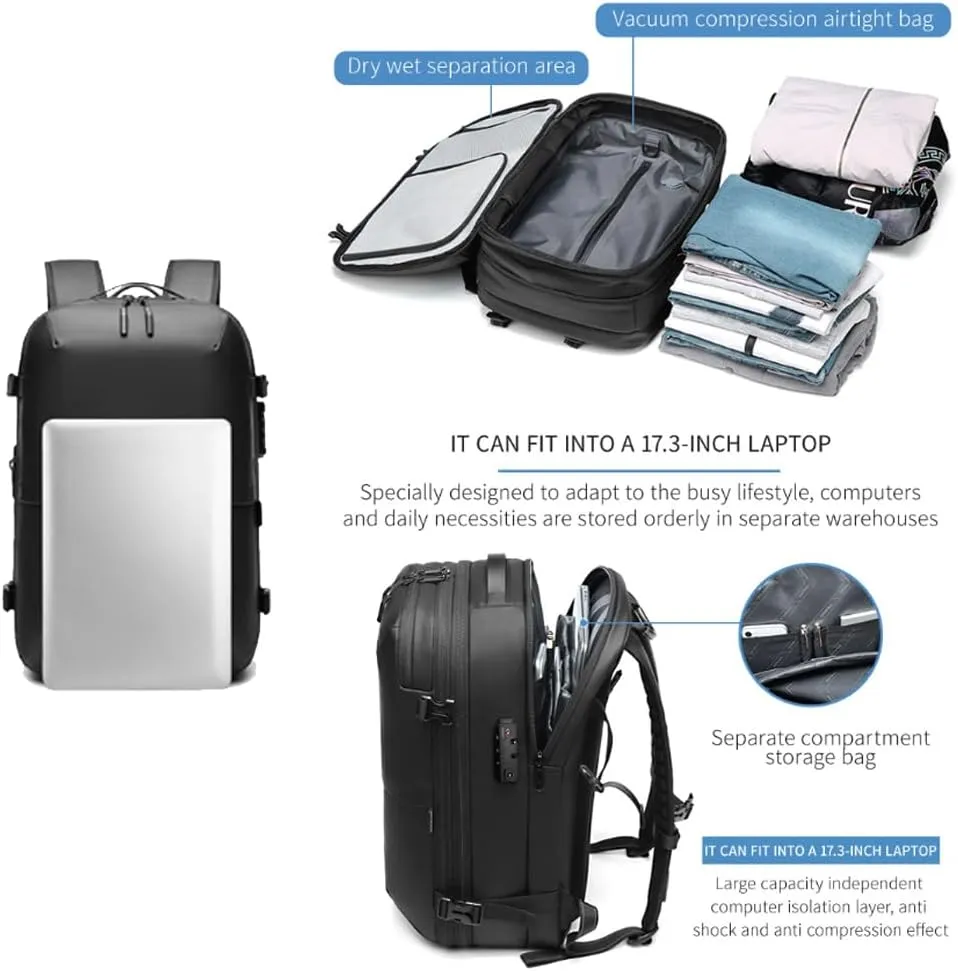 Spacevac Pro Backpack, Air Vacpack Backpack with Vacuum Seal Compression, 60L Expandable Easy Vac Travel Bag with Pump (Prestige-Blue, 60L)