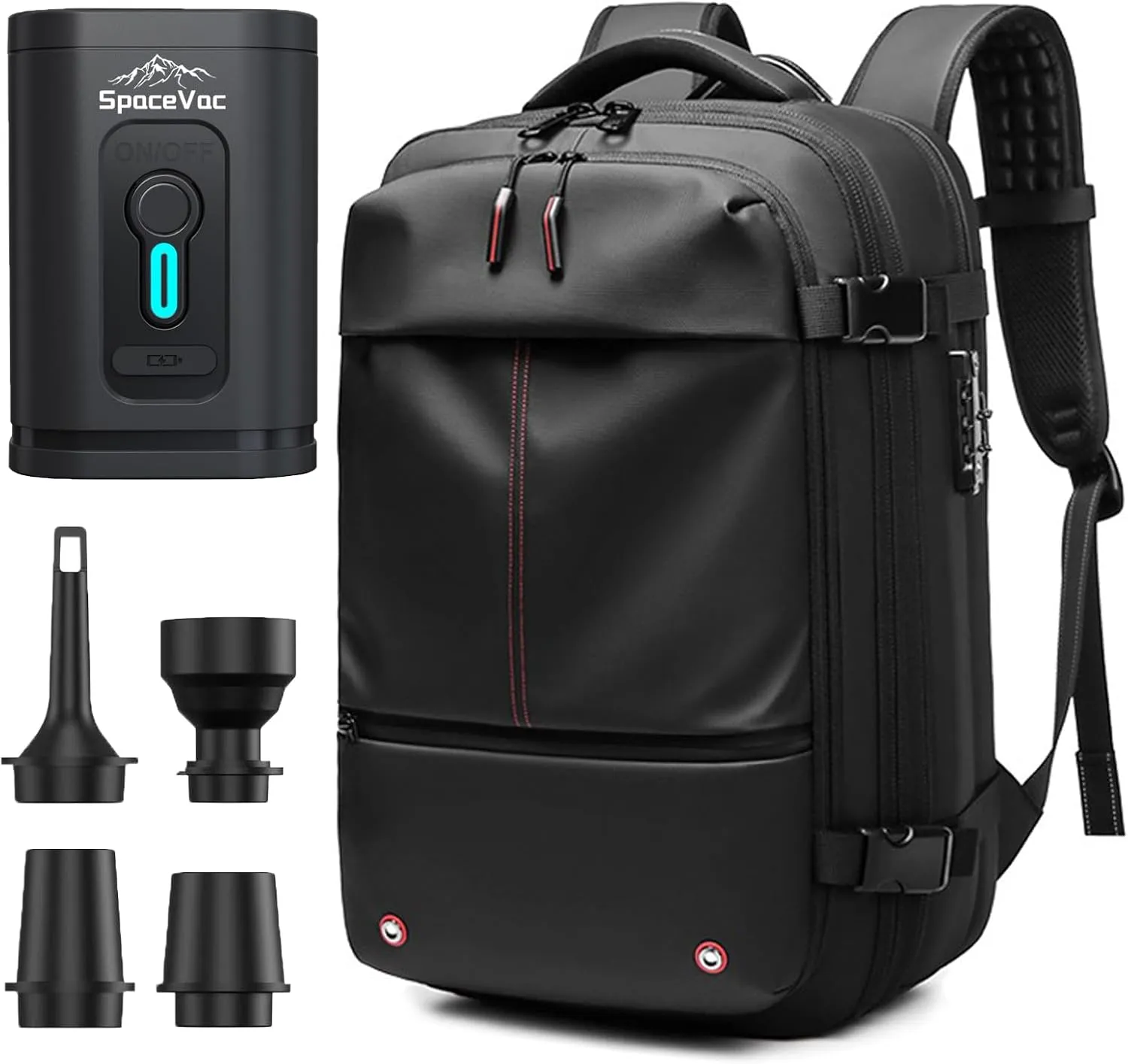 SpaceVac Pro Backpack, Large Capacity Vacuum Compression Travel Backpack, Fitted with an inflatable pump.Waterproof, Anti-Theft, Expandable to 60L, Ideal for Air Travel, Luggage.