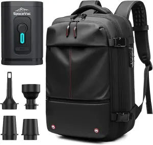 SpaceVac Pro Backpack, Large Capacity Vacuum Compression Travel Backpack, Fitted with an inflatable pump.Waterproof, Anti-Theft, Expandable to 60L, Ideal for Air Travel, Luggage.