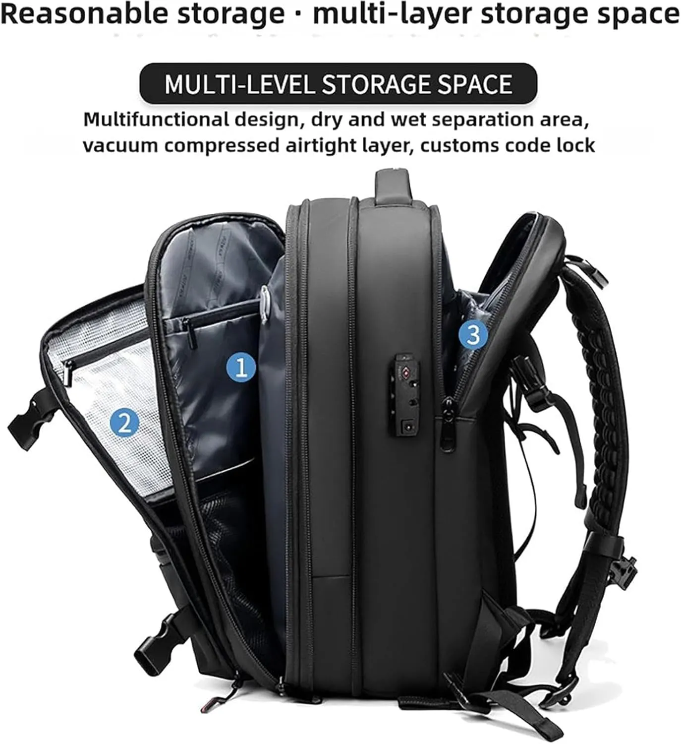 Spacevac Pro Backpack, Space Vac Pro Backpack, 60l Expandable Vacuum Compression Backpacks for Airplane Carry on Size (Black-A)