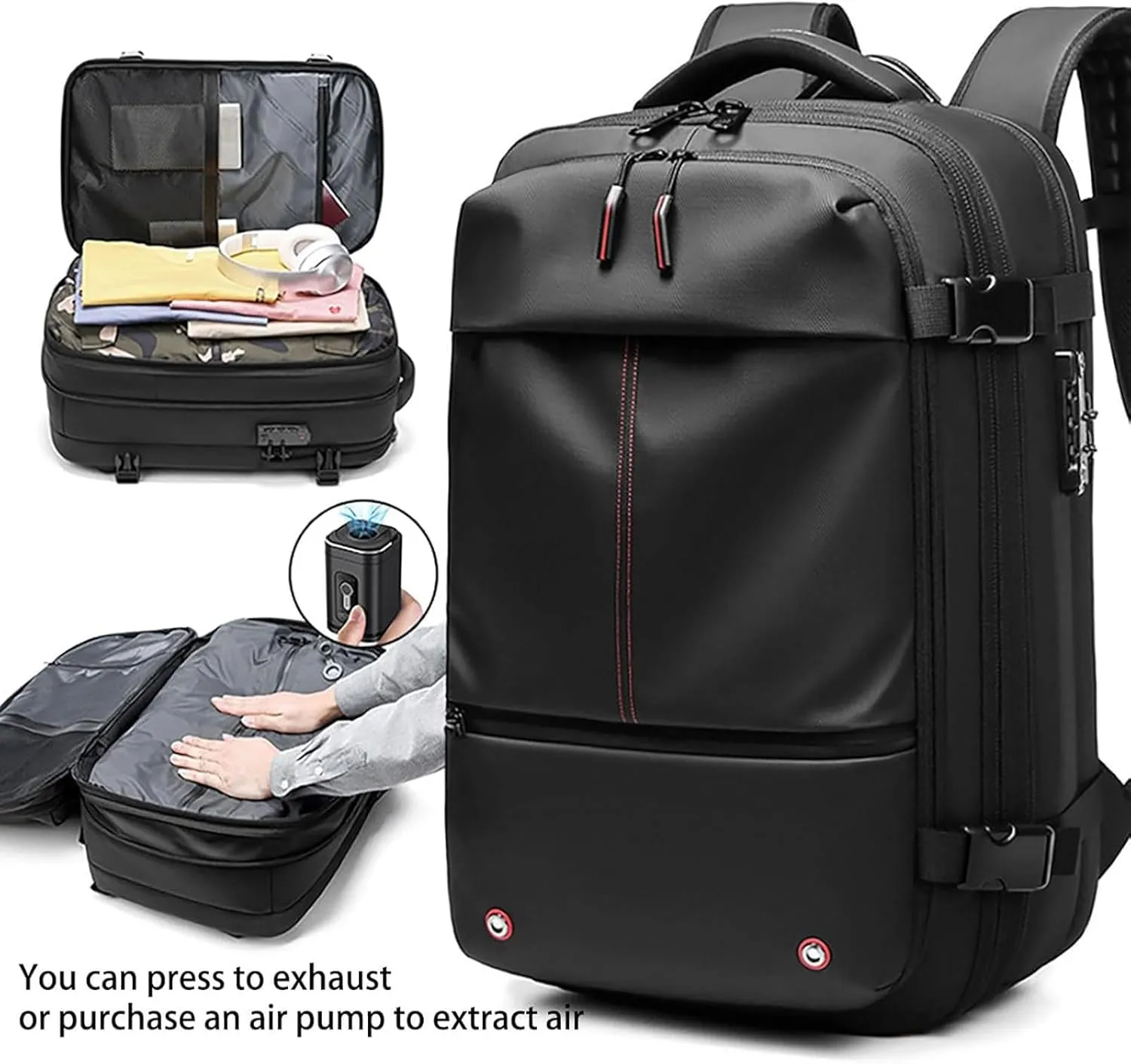 Spacevac Pro Backpack, Space Vac Pro Backpack, 60l Expandable Vacuum Compression Backpacks for Airplane Carry on Size (Black-A)