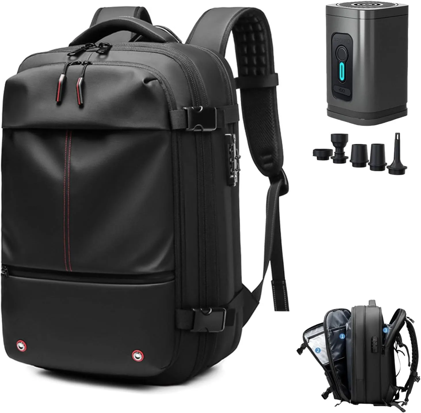 Spacevac Pro Backpack, Space Vac Pro Vacuum Compression Travel Backpack, Multifunctional Expandable Large Capacity Travel Backpack with Pump (Black Vacuum Pump)