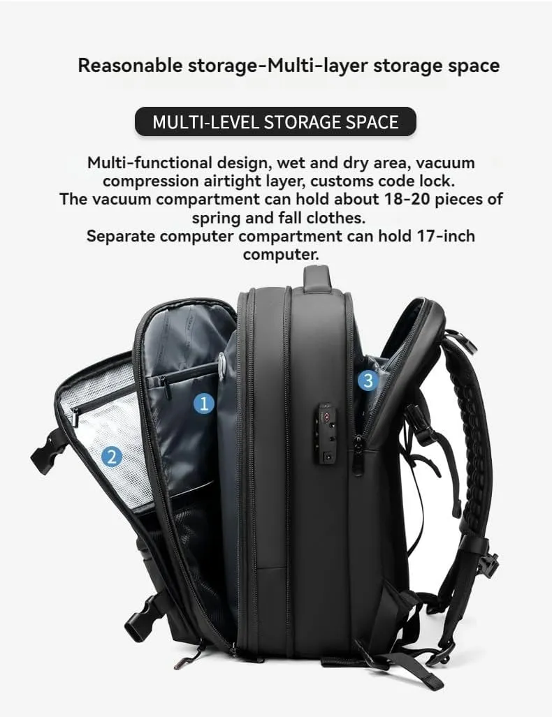Spacevac Pro Backpack, Space Vac Pro Vacuum Compression Travel Backpack, Multifunctional Expandable Large Capacity Travel Backpack with Pump (Black Vacuum Pump)