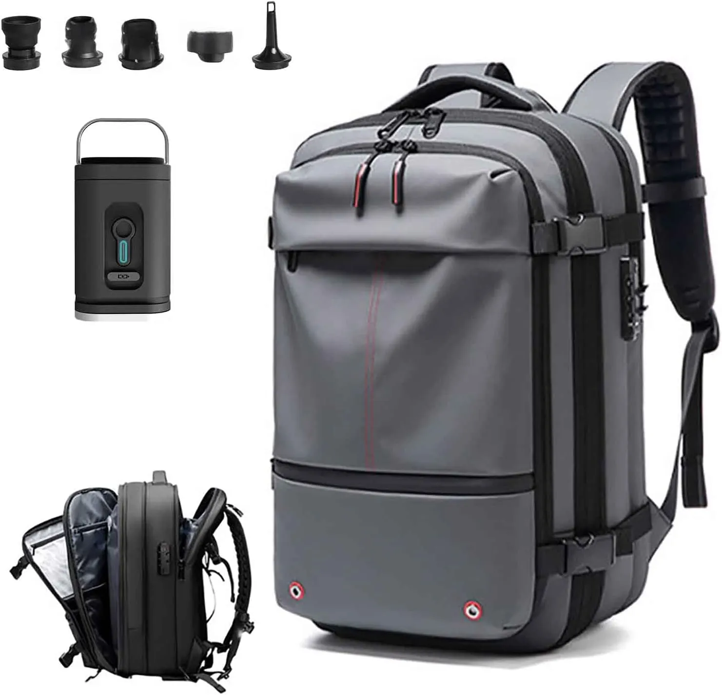 Spacevac Pro Backpack, Spacevac Backpack with Pump, Vacuum Compression 60 Liters Expandable Travel Backpacks (Gray)