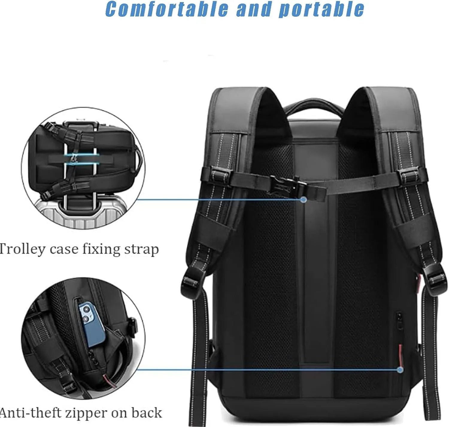 Spacevacpro Backpack, Vacpack Backpack with Pump, AirbackBackpack with Vacuum Seal Compression, Expandable to 60LBackpack with Vacuum Compression (With Air Pump) (black)