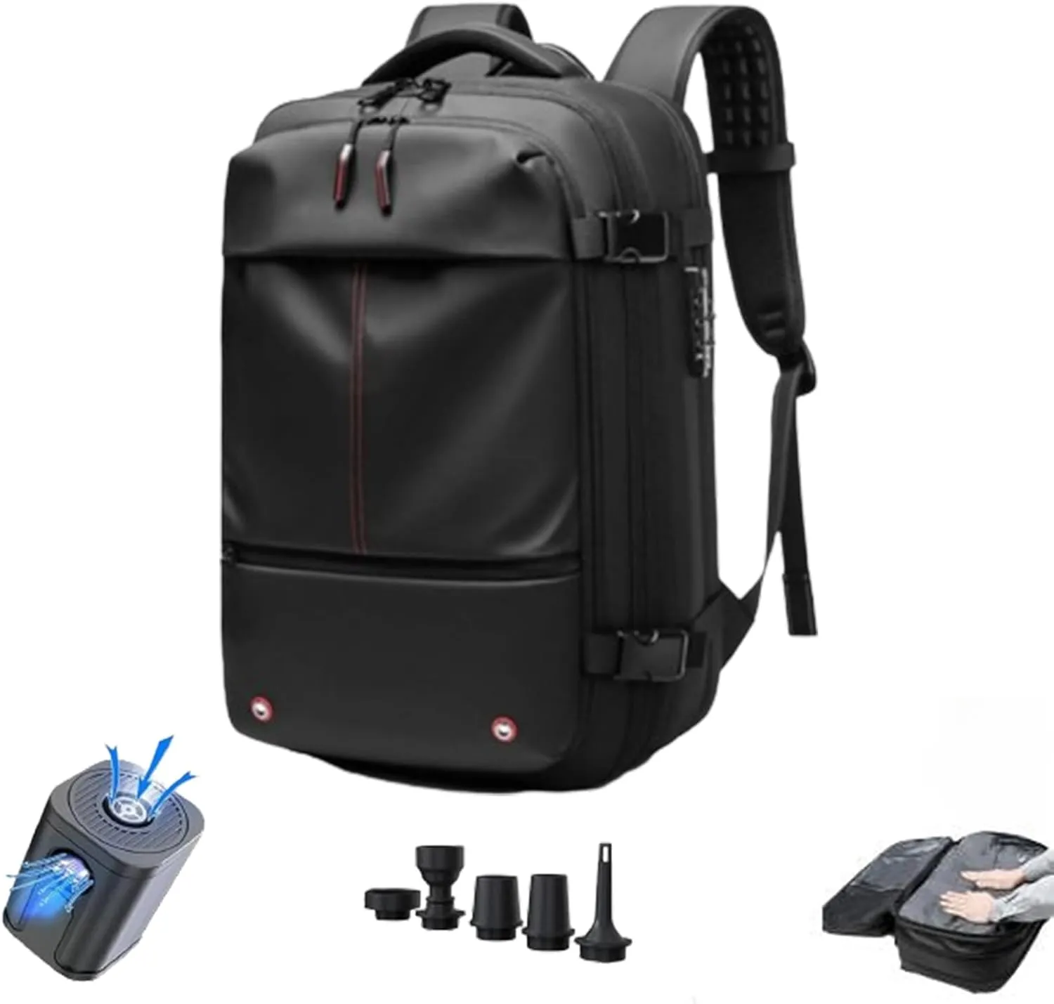 Spacevacpro Backpack, Vacpack Backpack with Pump, AirbackBackpack with Vacuum Seal Compression, Expandable to 60LBackpack with Vacuum Compression (With Air Pump) (black)