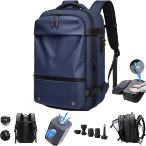 Spacevacpro Backpack, Vacpack Backpack with Pump, AirbackBackpack with Vacuum Seal Compression, Expandable to 60LBackpack with Vacuum Compression (With Air Pump) (blue)