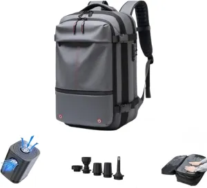 Spacevacpro Backpack, Vacpack Backpack with Pump, AirbackBackpack with Vacuum Seal Compression, Expandable to 60LBackpack with Vacuum Compression (With Air Pump) (grey)