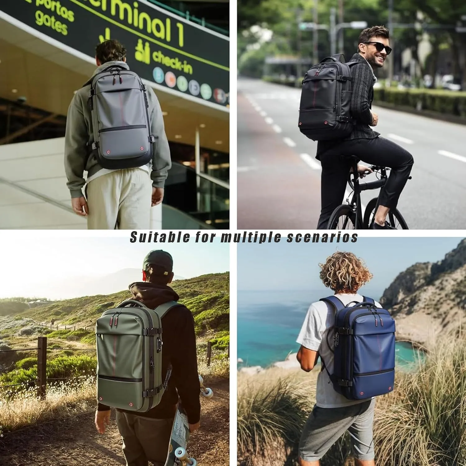 Spacevacpro Backpack, Vacpack Backpack with Pump, AirbackBackpack with Vacuum Seal Compression, Expandable to 60LBackpack with Vacuum Compression (With Air Pump) (grey)
