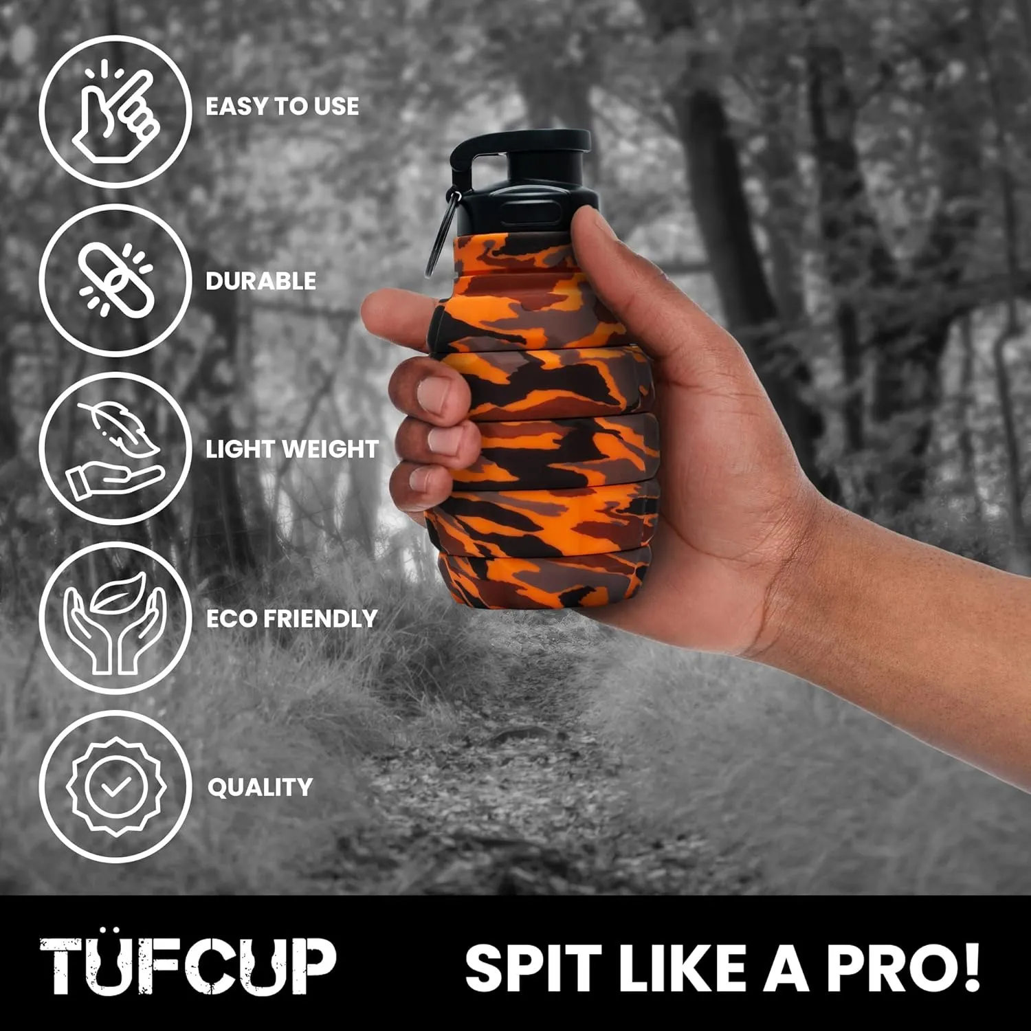 Spit Cup Spittoon for Chewing, Portable Reusable Spit Dipping Cup with Lid, Collapsible Spill Resistant Leak Proof Silicone Body Travel Spitter