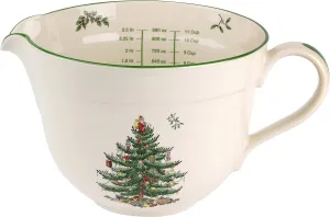 Spode Christmas Tree Batter Jug - 2 Quart Mixing Batter Bowl with Handle and Precision Pour Spout, Fine Earthenware Holiday Baking Tool - Festive Bakeware for Christmas, Dishwasher & Microwave Safe