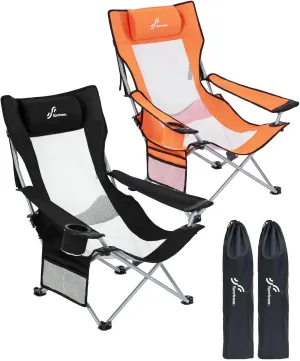 Sportneer Beach Chair: Adjustable Folding Chair with Cup Holder & Side Pocket - Portable & Compact Beach Chairs for Adults with Reclining Positions for Camping Picnic and Outdoor