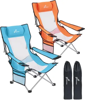 Sportneer Beach Chair: Adjustable Folding Chair with Cup Holder & Side Pocket - Portable & Compact Beach Chairs for Adults with Reclining Positions for Camping Picnic and Outdoor