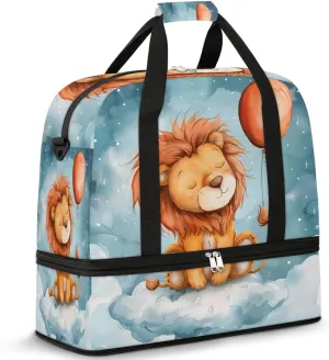 Sports Duffel Bag, Foldable Lion Animal Travel Duffel Bag, Gym Yoga Beach Bag Weekender Overnight Bag with Shoes Compartment for Men Women, Funny Lion