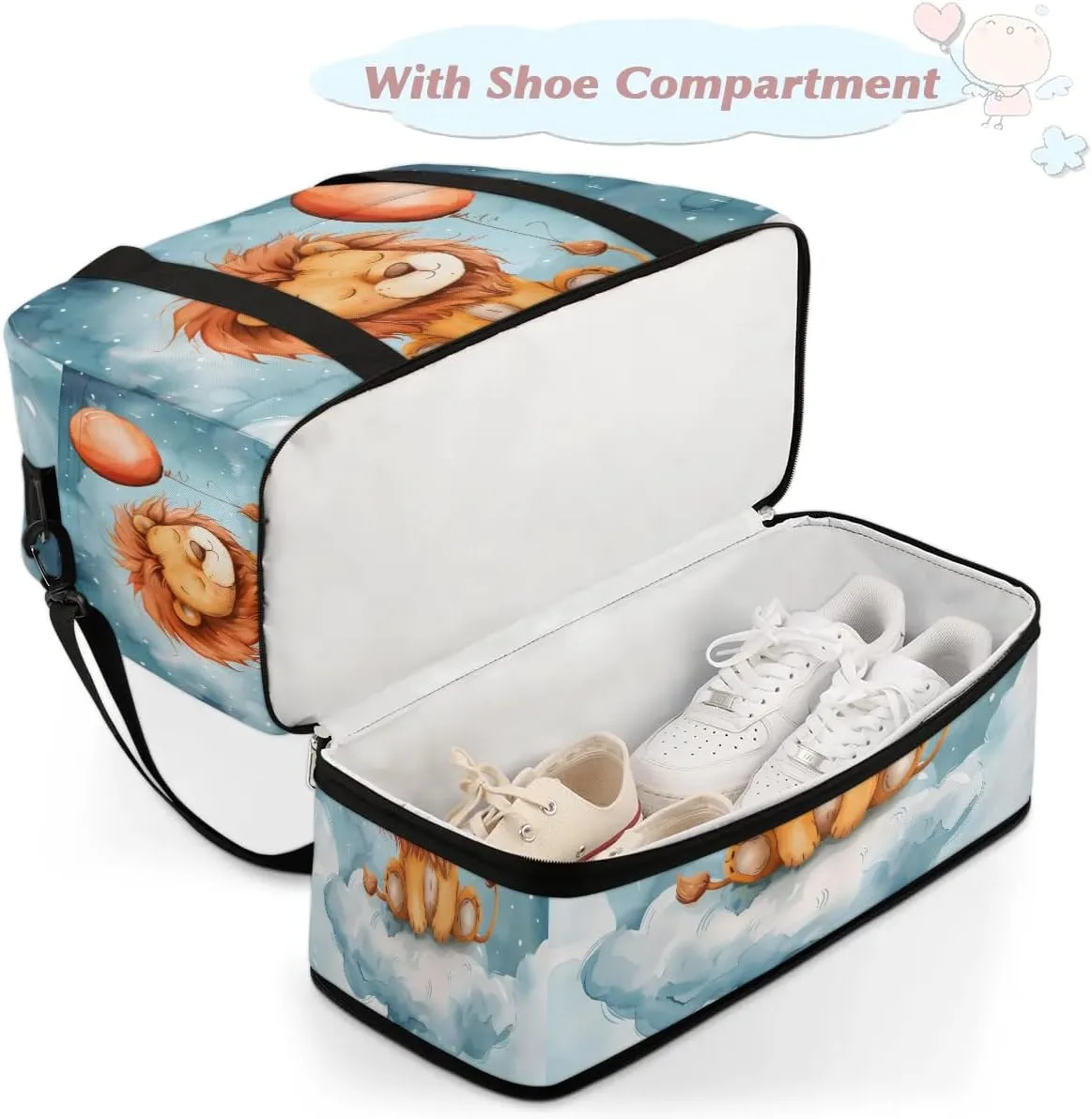 Sports Duffel Bag, Foldable Lion Animal Travel Duffel Bag, Gym Yoga Beach Bag Weekender Overnight Bag with Shoes Compartment for Men Women, Funny Lion