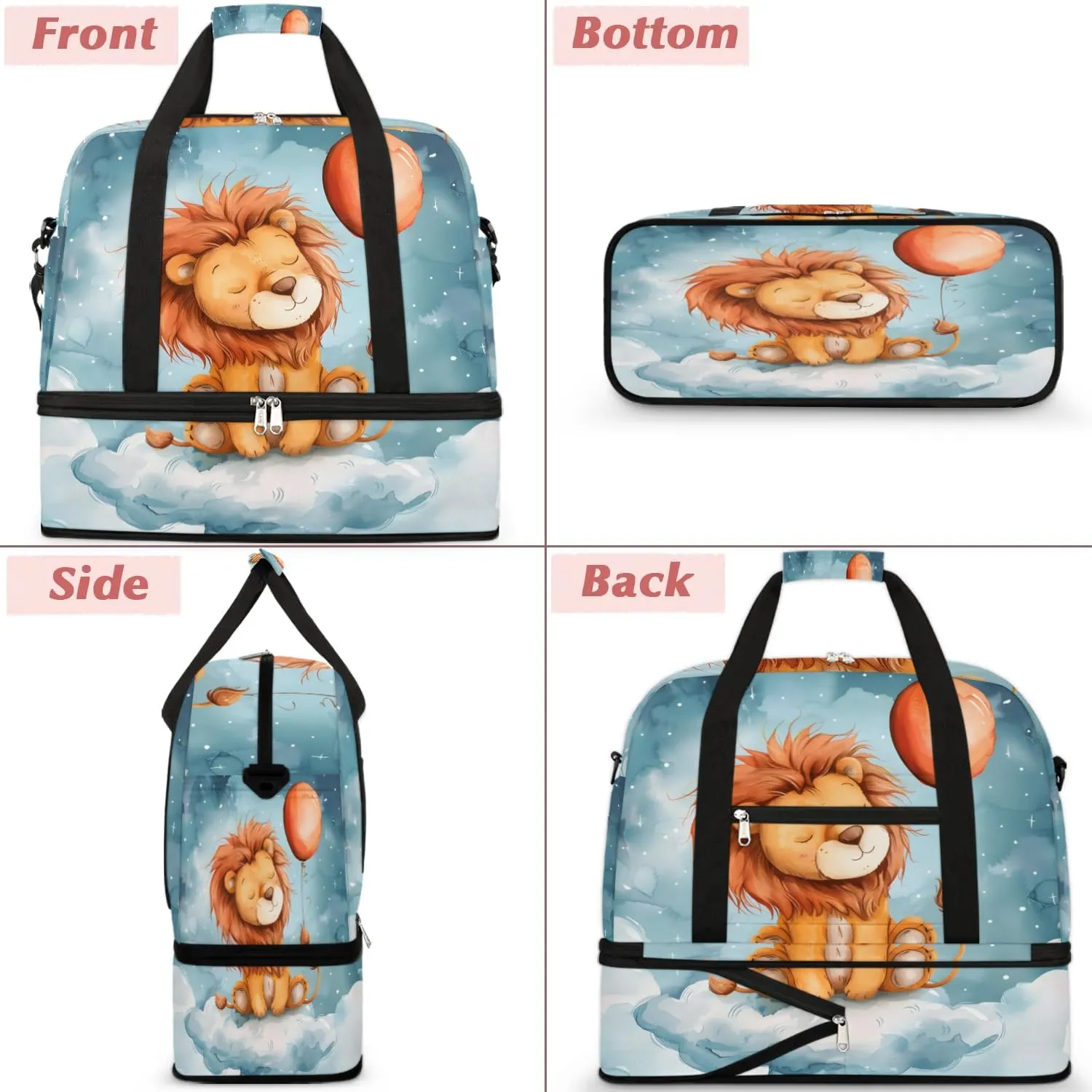 Sports Duffel Bag, Foldable Lion Animal Travel Duffel Bag, Gym Yoga Beach Bag Weekender Overnight Bag with Shoes Compartment for Men Women, Funny Lion