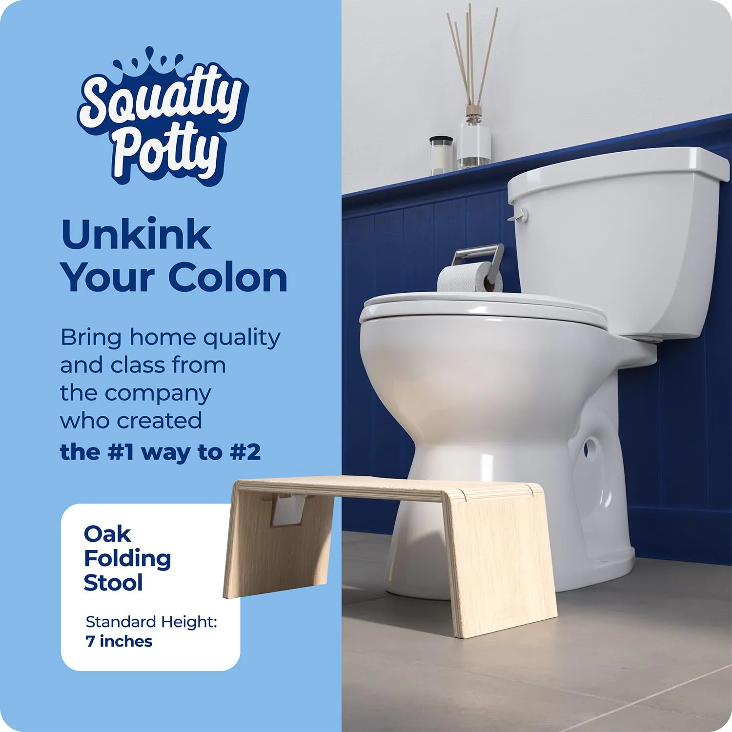 Squatty Potty Oslo Oak Folding Toilet Stool – Compact, Stylish, and Space-Saving Design for Better Bathroom Posture, Durable Oak, No Assembly Required