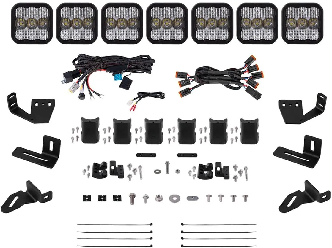 SS5 7-Pod CrossLink Lightbar Kit compatible with Prinsu/Sherpa Roof Racks, Pro White Combo