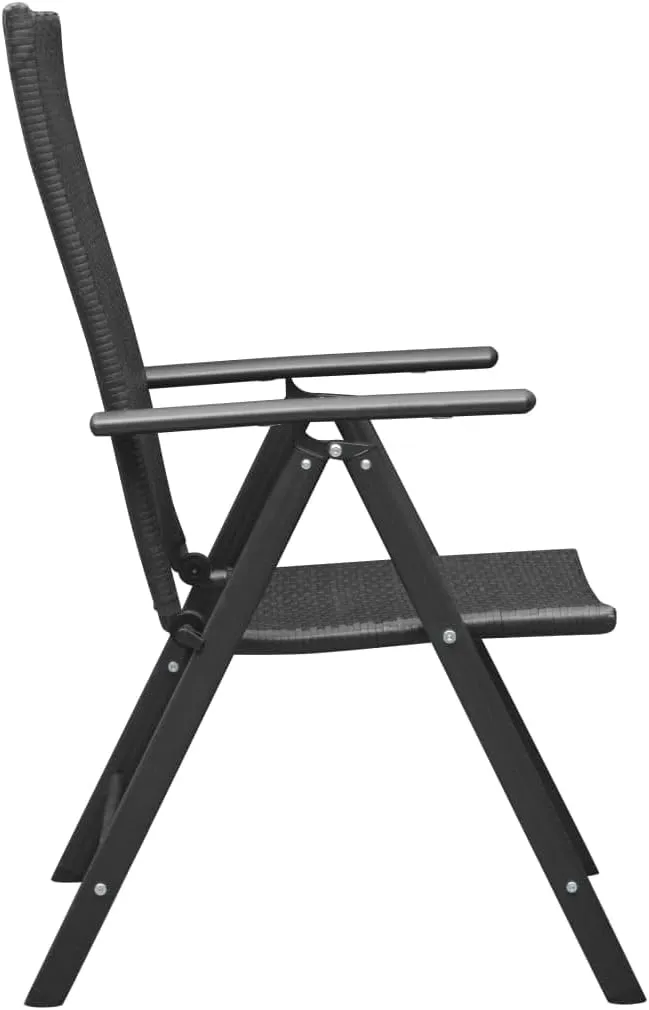Stackable Patio Chairs Set of 2 Folding Chairs Black PE Rattan Outdoor Furniture with 7 Reclining Positions, Weather Resistant, Powder-Coated Aluminum Frame for Garden, Terrace, Patio