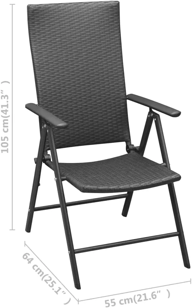 Stackable Patio Chairs Set of 2 Folding Chairs Black PE Rattan Outdoor Furniture with 7 Reclining Positions, Weather Resistant, Powder-Coated Aluminum Frame for Garden, Terrace, Patio