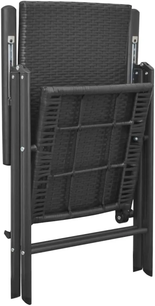Stackable Patio Chairs Set of 2 Folding Chairs Black PE Rattan Outdoor Furniture with 7 Reclining Positions, Weather Resistant, Powder-Coated Aluminum Frame for Garden, Terrace, Patio