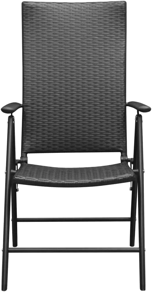 Stackable Patio Chairs Set of 2 Folding Chairs Black PE Rattan Outdoor Furniture with 7 Reclining Positions, Weather Resistant, Powder-Coated Aluminum Frame for Garden, Terrace, Patio