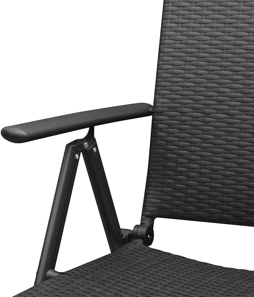 Stackable Patio Chairs Set of 2 Folding Chairs Black PE Rattan Outdoor Furniture with 7 Reclining Positions, Weather Resistant, Powder-Coated Aluminum Frame for Garden, Terrace, Patio