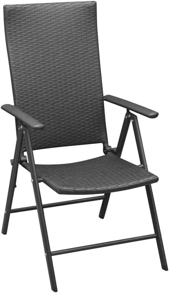 Stackable Patio Chairs Set of 2 Folding Chairs Black PE Rattan Outdoor Furniture with 7 Reclining Positions, Weather Resistant, Powder-Coated Aluminum Frame for Garden, Terrace, Patio