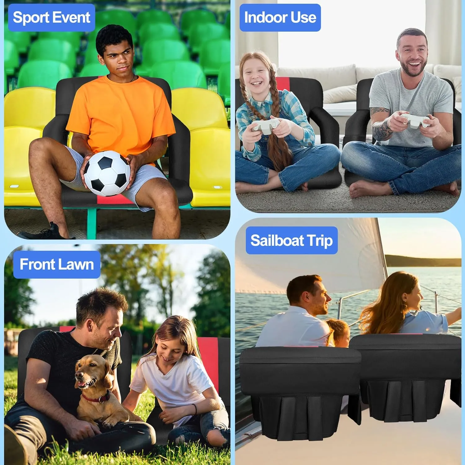 Stadium Seat for Bleachers, Wide Stadiums Seats with Back Support and Cushion, 6 Reclining Positions Stadium Seat for Bleachers, 600D Thick Padding Portable Stadium Chair for Sport Events-21''