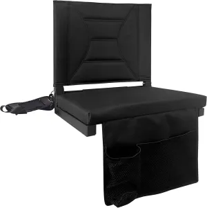 Stadium Seats for Bleachers with Back Support, Bleacher Chairs with Backs and Cushion Wide, Portable Folding Stadium Seats Includes Shoulder Strap - Black