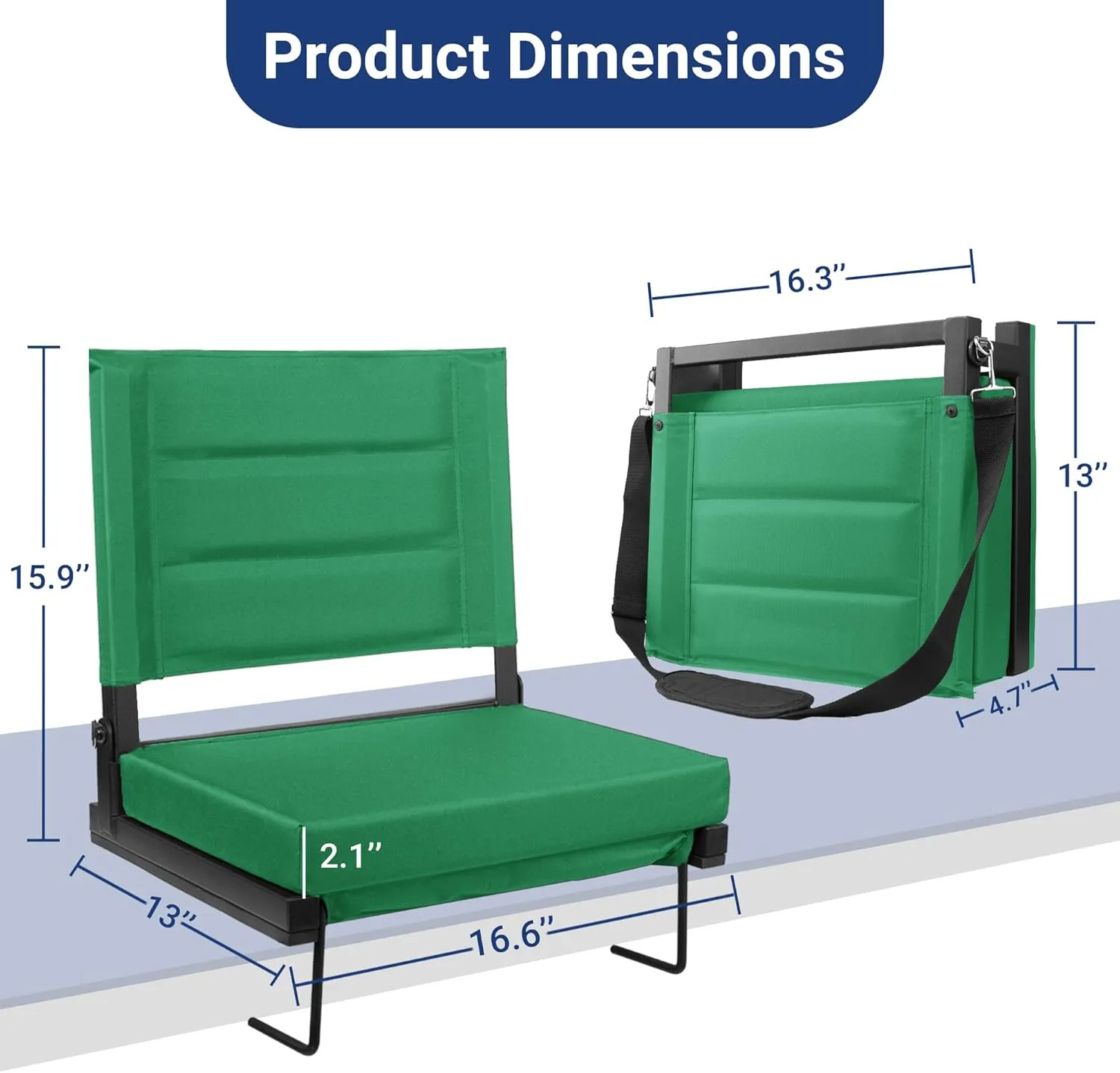 Stadium Seats for Bleachers with Back Support, Portable Bleacher Seats with Thick Padded Cushion and Shoulder Strap, Wide Stadium Seat Chair Includes Hooks, Cup Holder and Side Pocket