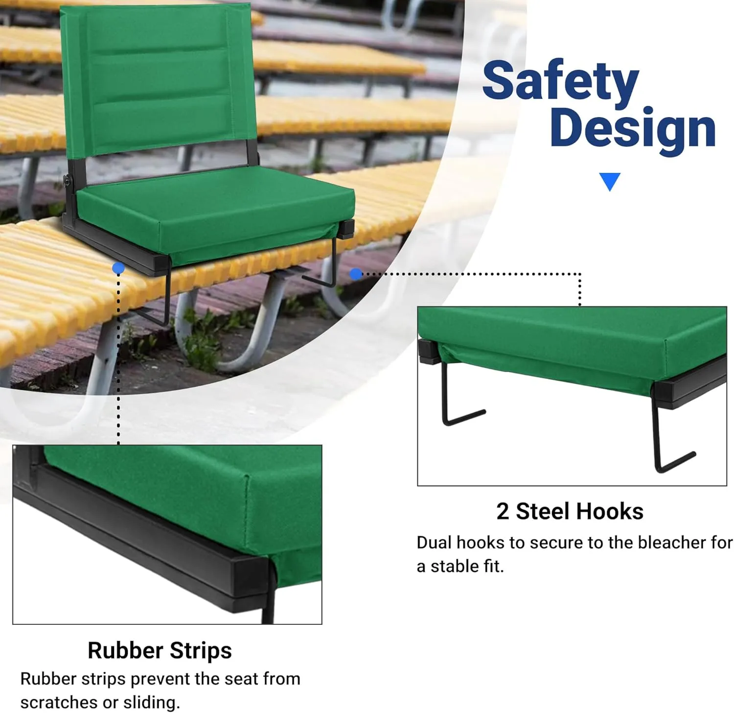 Stadium Seats for Bleachers with Back Support, Portable Bleacher Seats with Thick Padded Cushion and Shoulder Strap, Wide Stadium Seat Chair Includes Hooks, Cup Holder and Side Pocket