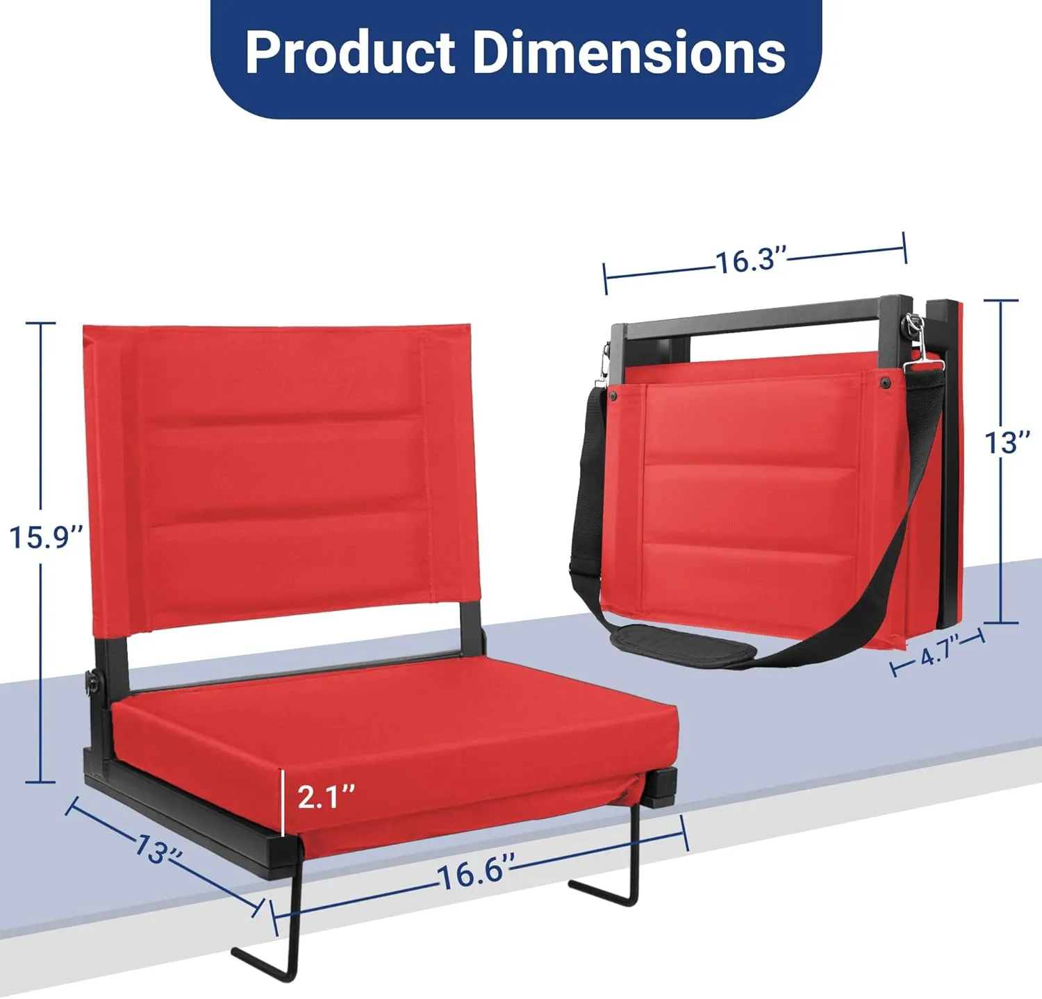 Stadium Seats for Bleachers with Back Support, Portable Bleacher Seats with Thick Padded Cushion and Shoulder Strap, Wide Stadium Seat Chair Includes Hooks, Cup Holder and Side Pocket