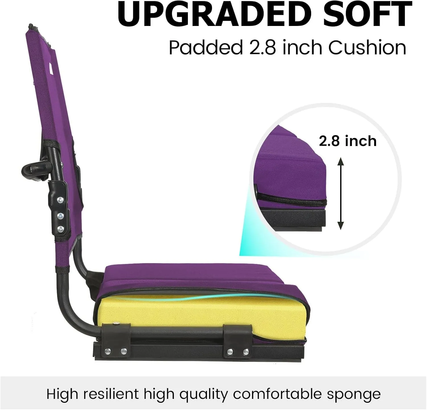 Stadium Seats for Bleachers with Back Support Wide, Portable Bleacher Chairs with Highest Back and Thick Cushion, Folding Padded Stadium Chair for Adults at Sports Events and Concerts (Dark Purple)