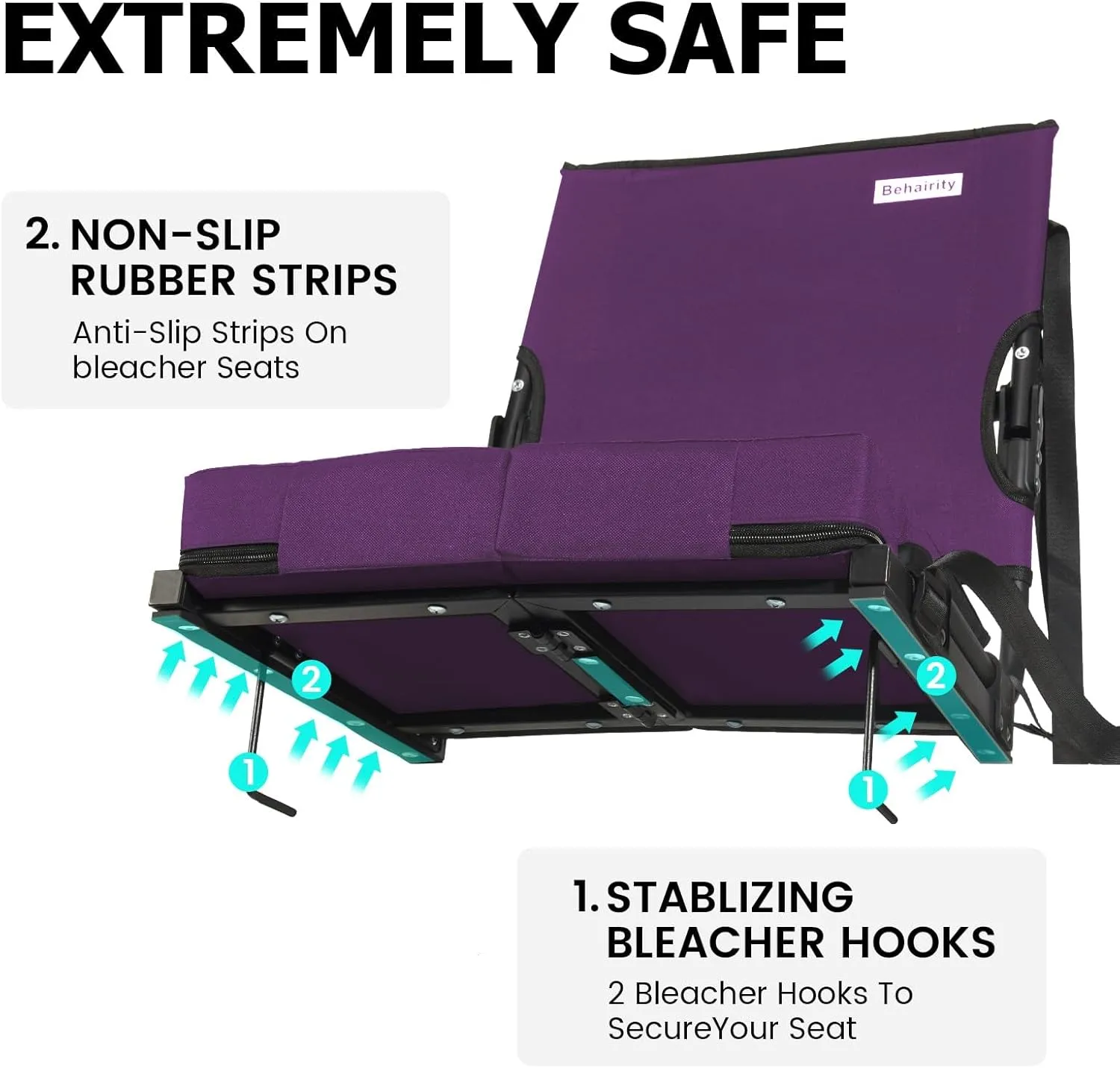 Stadium Seats for Bleachers with Back Support Wide, Portable Bleacher Chairs with Highest Back and Thick Cushion, Folding Padded Stadium Chair for Adults at Sports Events and Concerts (Dark Purple)