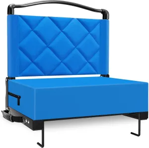 Stadium Seats with Back Support Cushion, Folding Stadium Seats for Bleachers Hold up 400lbs, Wide Bleacher Seat with Shoulder Strap & Handle Comfort for Sports Events (Blue, 1pcs)