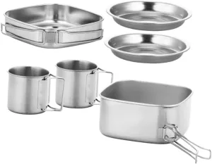 Stainless Steel Camping Cookware Set Portable Folding Pot Pan Camping Plate Set Outdoor Cooking Equipment