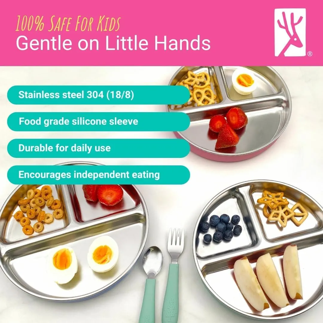 Stainless Steel Divided Plates   Silicone Sleeve and Storage Lid | Baby, Toddler, Kids | Dinner & Snack Plates | 2 Pack