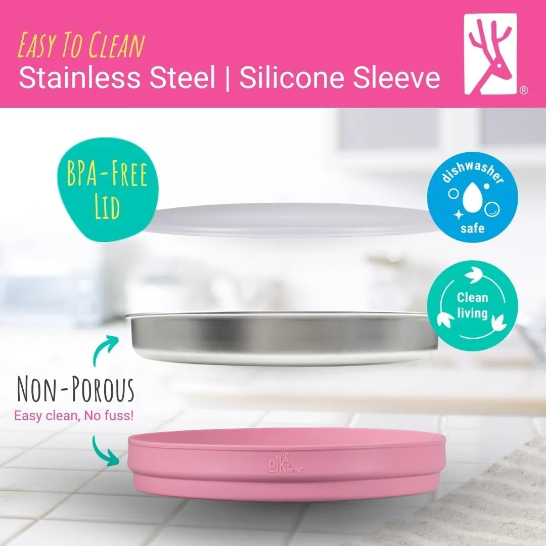 Stainless Steel Divided Plates   Silicone Sleeve and Storage Lid | Baby, Toddler, Kids | Dinner & Snack Plates | 2 Pack