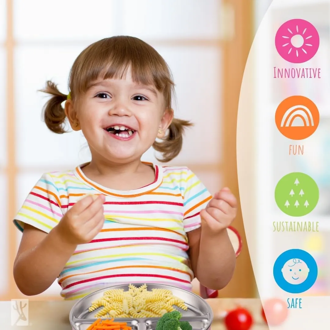 Stainless Steel Divided Plates   Silicone Sleeve and Storage Lid | Baby, Toddler, Kids | Dinner & Snack Plates | 2 Pack
