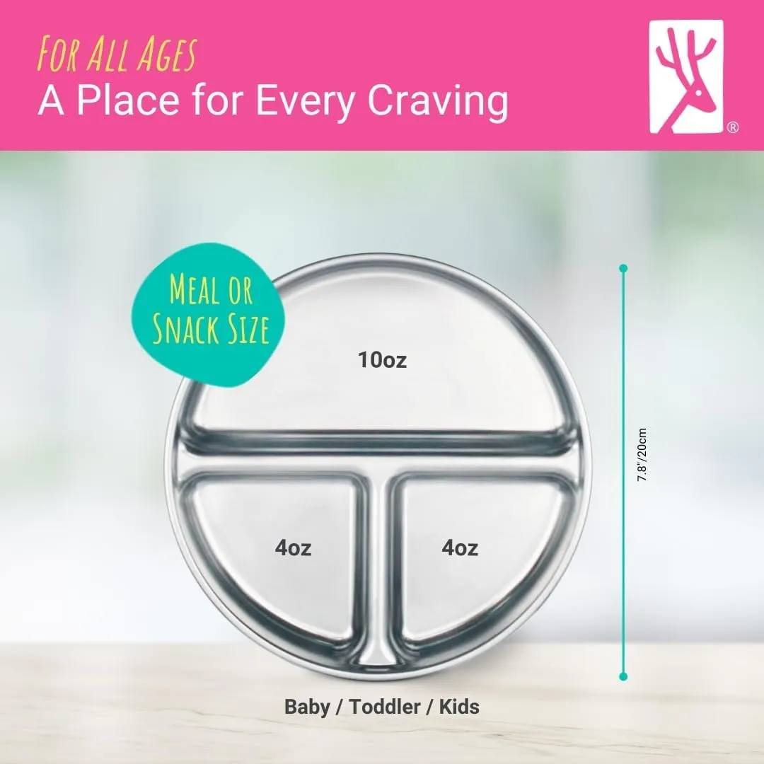 Stainless Steel Divided Plates   Silicone Sleeve and Storage Lid | Baby, Toddler, Kids | Dinner & Snack Plates | 2 Pack