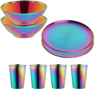 Stainless Steel Plates Cups and Bowls Set, Camping Dish Set, 8 Pcs Camping Mess Kit, Dinnerware for Home, Camping, Backpacking, Hiking, Picnic and Outdoor