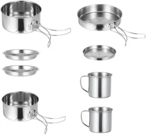 Stainless Steel Pot Set Camping Cookware Kit Portable Cooking Kit 5-6 Person