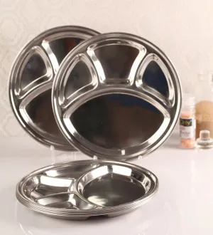 Stainless Steel Round Thali Plate or Mess Tray - 4 Compartments, 13"