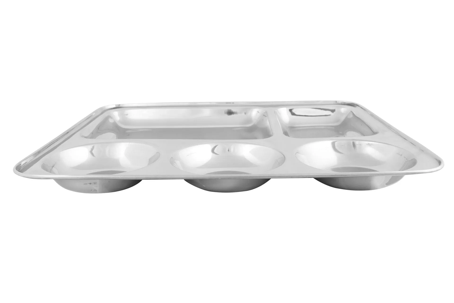 Stainless Steel Square Thali Plate or Mess Tray - 5 Compartments